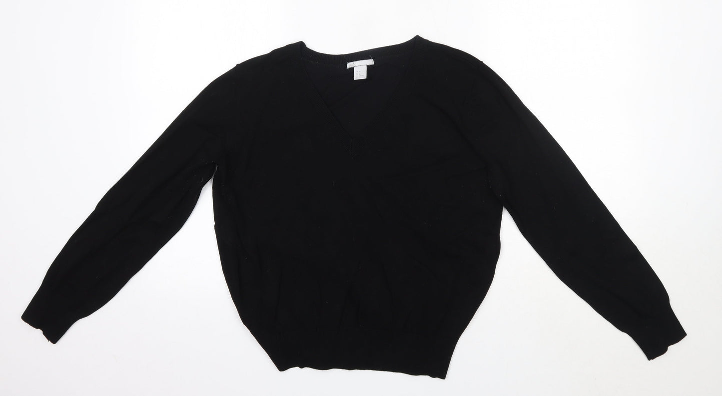 H&M Mens Black V-Neck  Viscose Pullover Jumper Size M