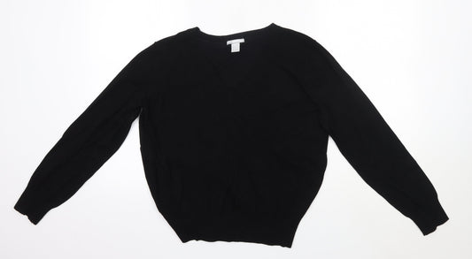 H&M Mens Black V-Neck  Viscose Pullover Jumper Size M