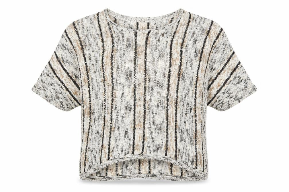 Front view of Crosshatch women’s gold round neck acrylic jumper, size XL