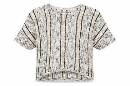 Front view of Crosshatch women’s gold round neck acrylic jumper, size XL