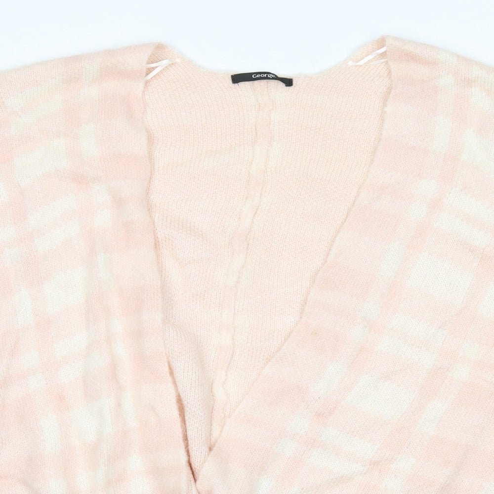George Womens Pink V-Neck Check Acrylic Cardigan Jumper One Size