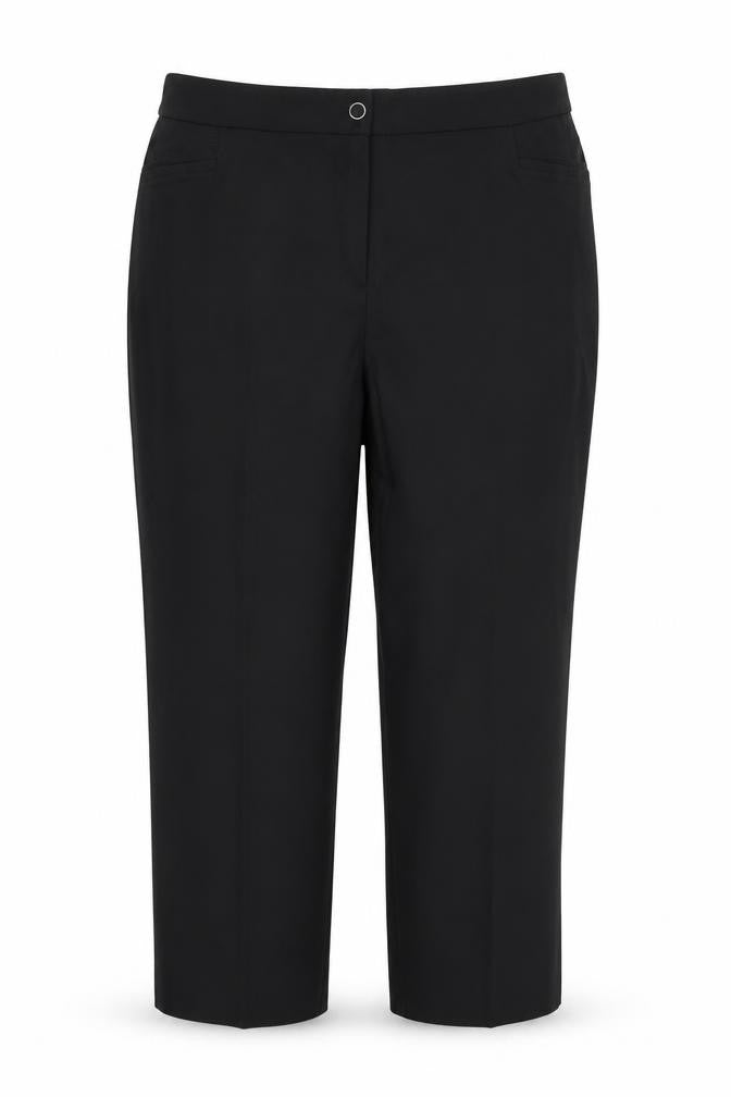 Front view of Tailored women’s black polyester dress pants trousers, size UK 28, 27-inch leg regular