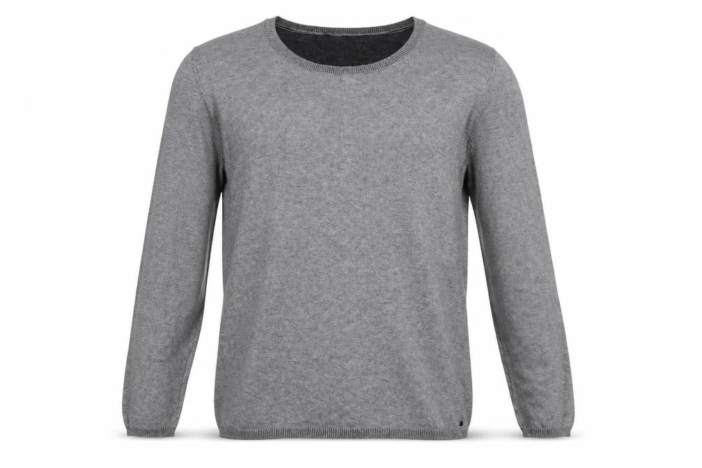 Front view of Taifun men’s grey round neck acrylic jumper, size L