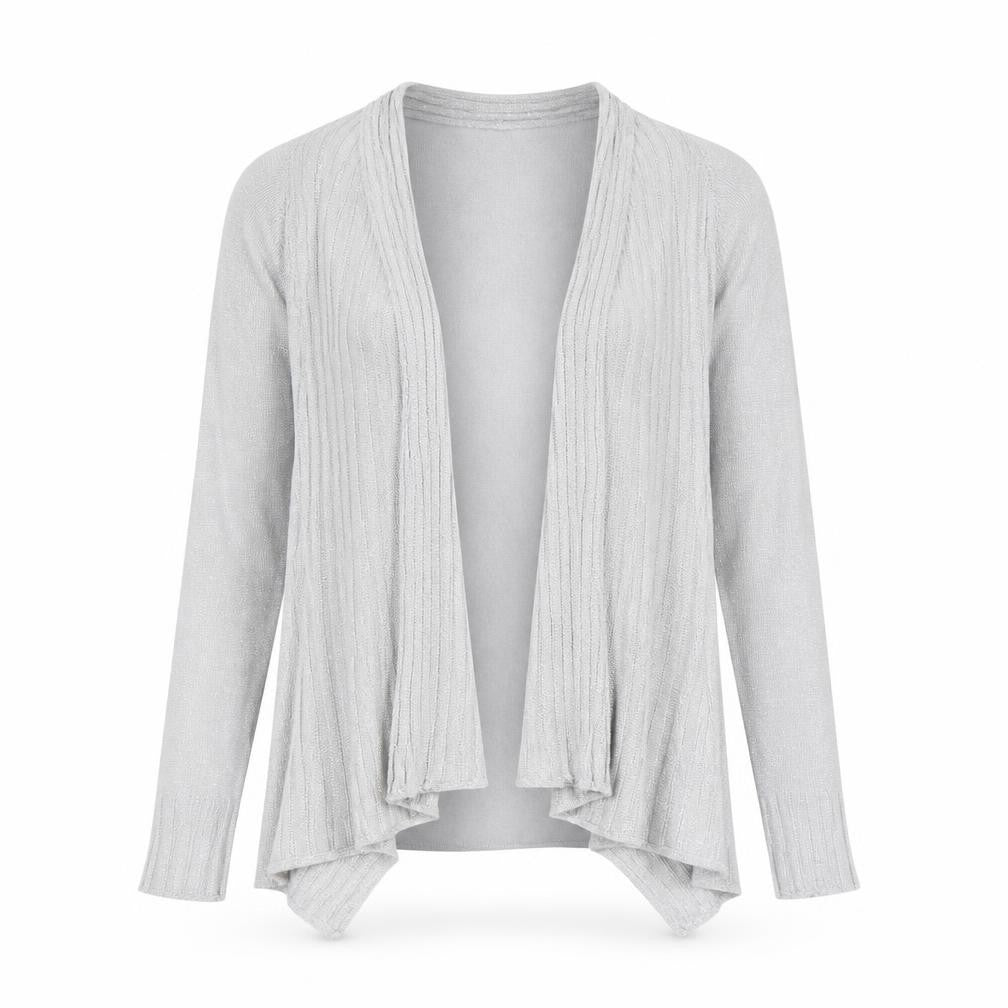 Front view of Belldini women’s grey round neck viscose cardigan jumper, size S