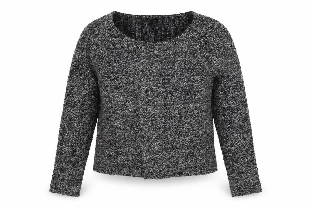 Front view of Next women’s black round neck acrylic cardigan jumper, size UK 12