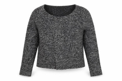 Front view of Next women’s black round neck acrylic cardigan jumper, size UK 12