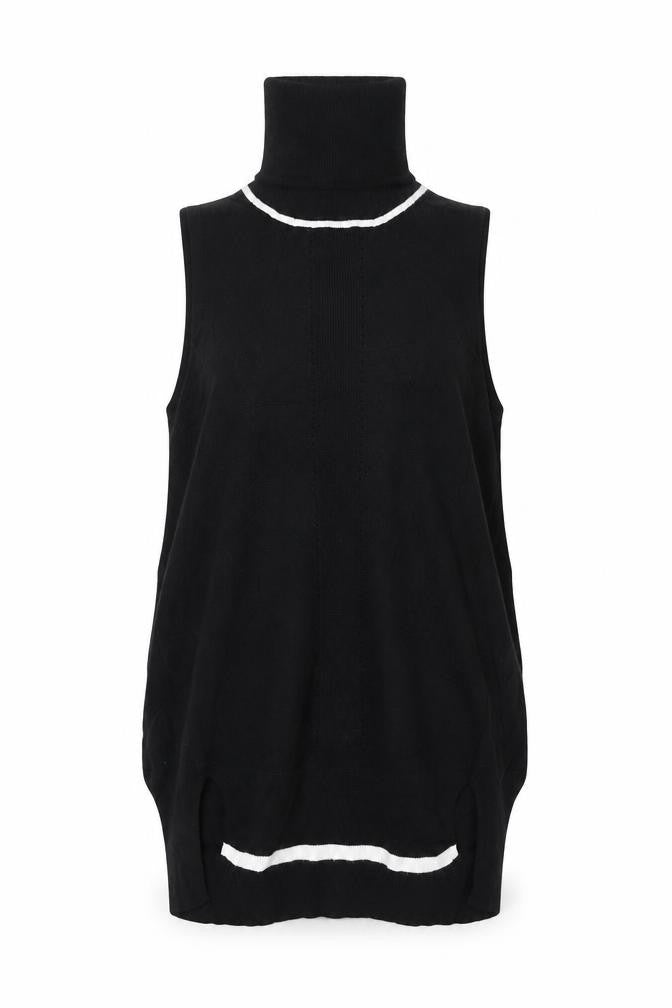 Front view of River Island women’s black roll neck viscose vest jumper, size UK 8