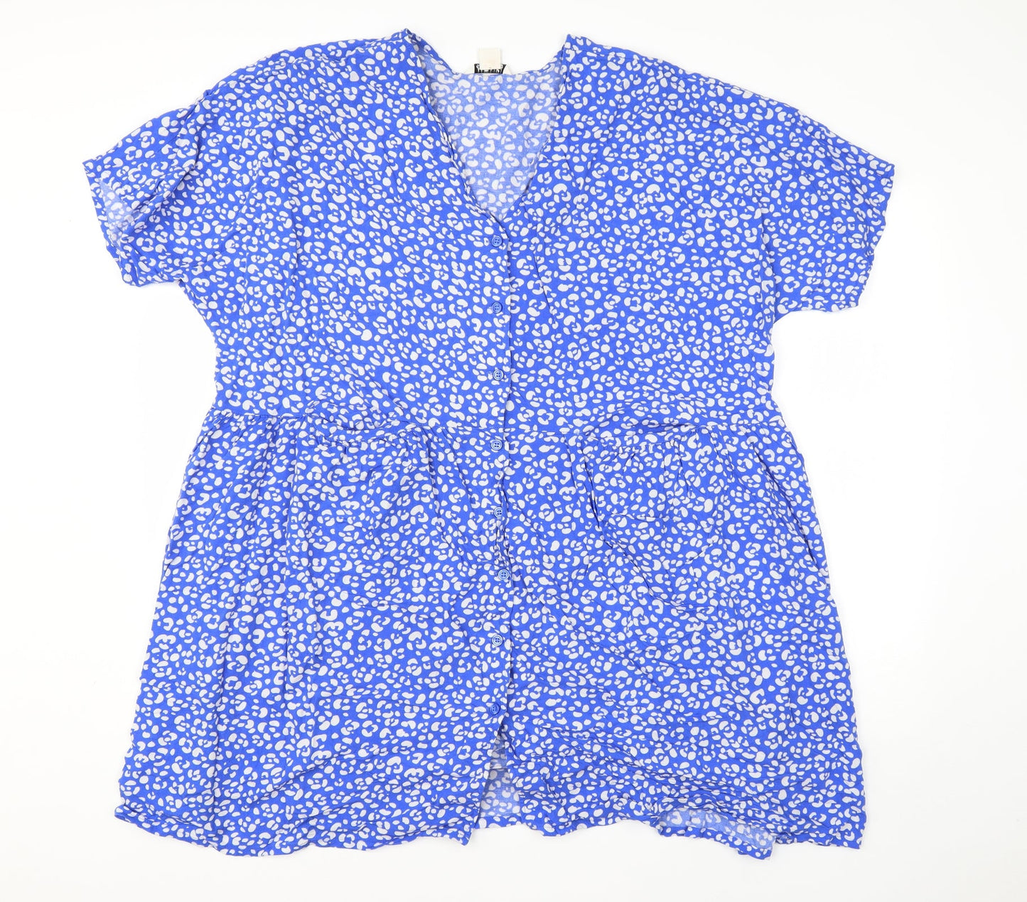 Monkl Womens Blue Animal Print Viscose A-Line  Size M  Round Neck