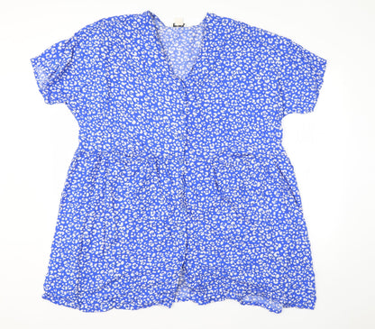 Monkl Womens Blue Animal Print Viscose A-Line  Size M  Round Neck