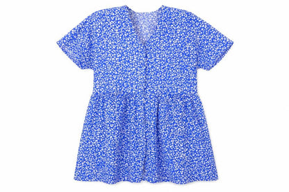 Front view of Monki women’s blue animal print viscose a-line, size M, round neck