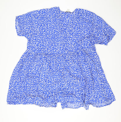 Monkl Womens Blue Animal Print Viscose A-Line  Size M  Round Neck