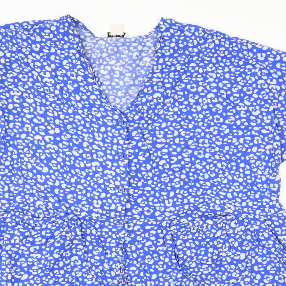 Monkl Womens Blue Animal Print Viscose A-Line  Size M  Round Neck