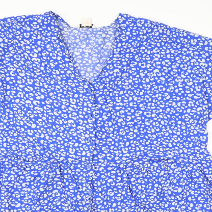 Monkl Womens Blue Animal Print Viscose A-Line  Size M  Round Neck
