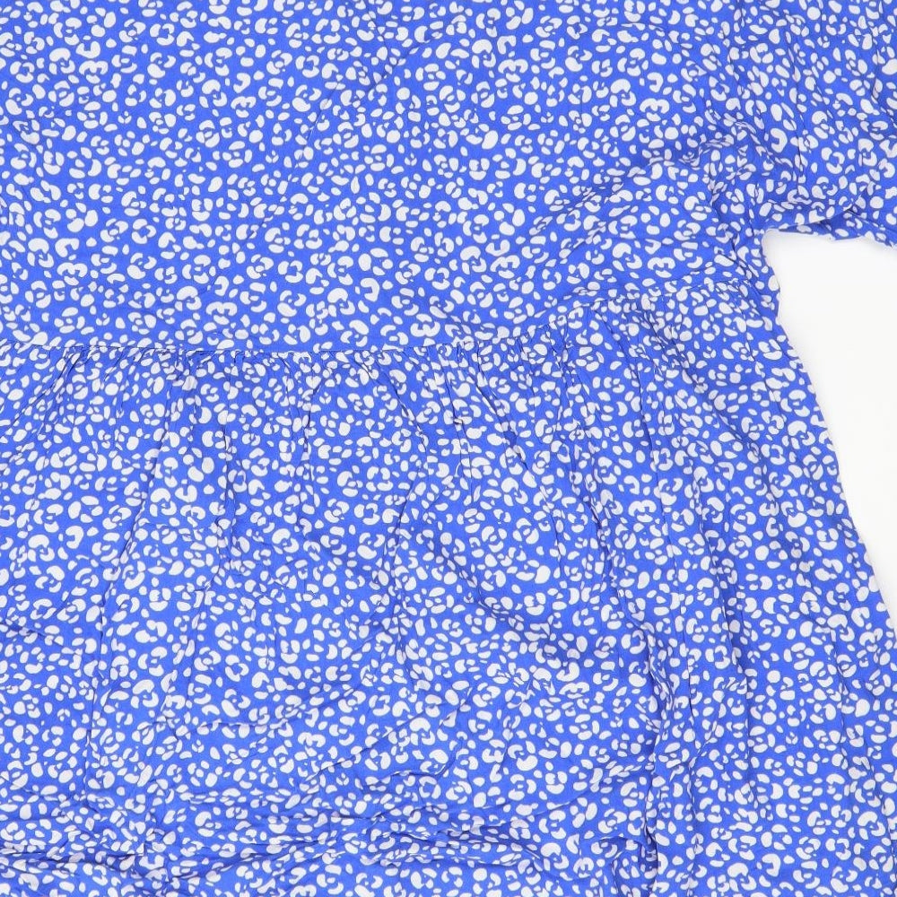 Monkl Womens Blue Animal Print Viscose A-Line  Size M  Round Neck