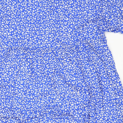Monkl Womens Blue Animal Print Viscose A-Line  Size M  Round Neck