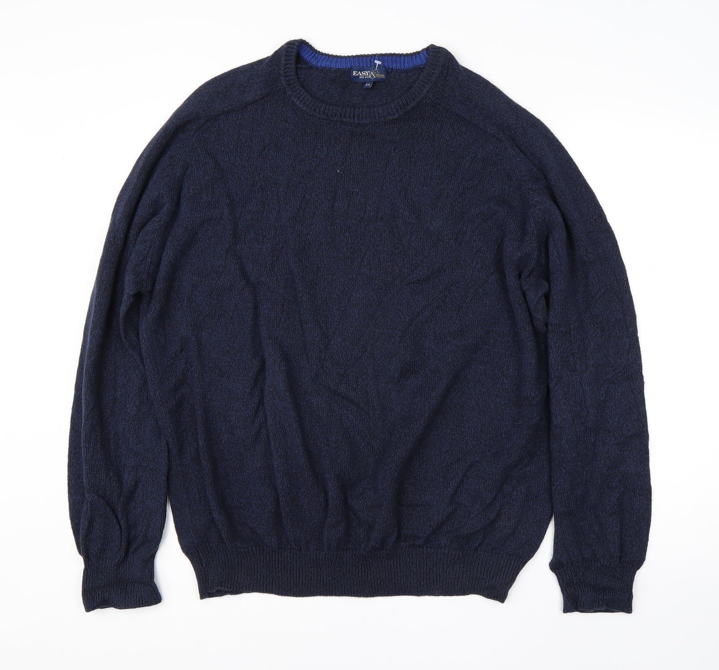 Easy Mens Blue Round Neck  Cotton Pullover Jumper Size XL