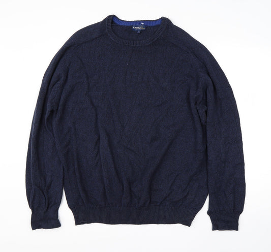 Easy Mens Blue Round Neck  Cotton Pullover Jumper Size XL