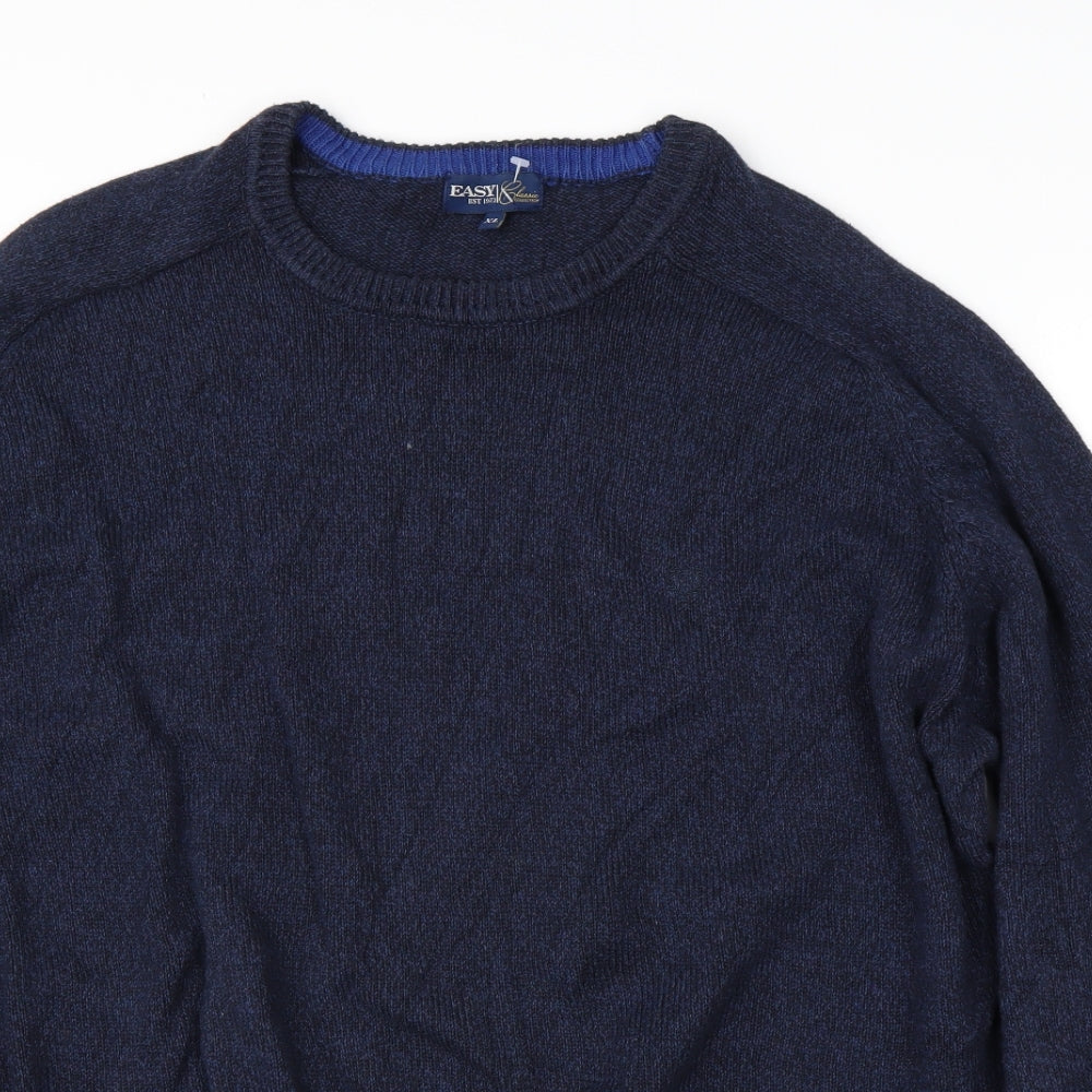 Easy Mens Blue Round Neck  Cotton Pullover Jumper Size XL