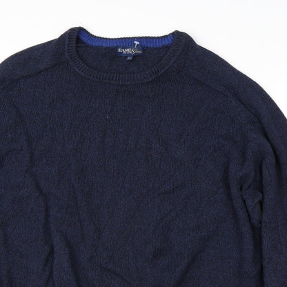 Easy Mens Blue Round Neck  Cotton Pullover Jumper Size XL