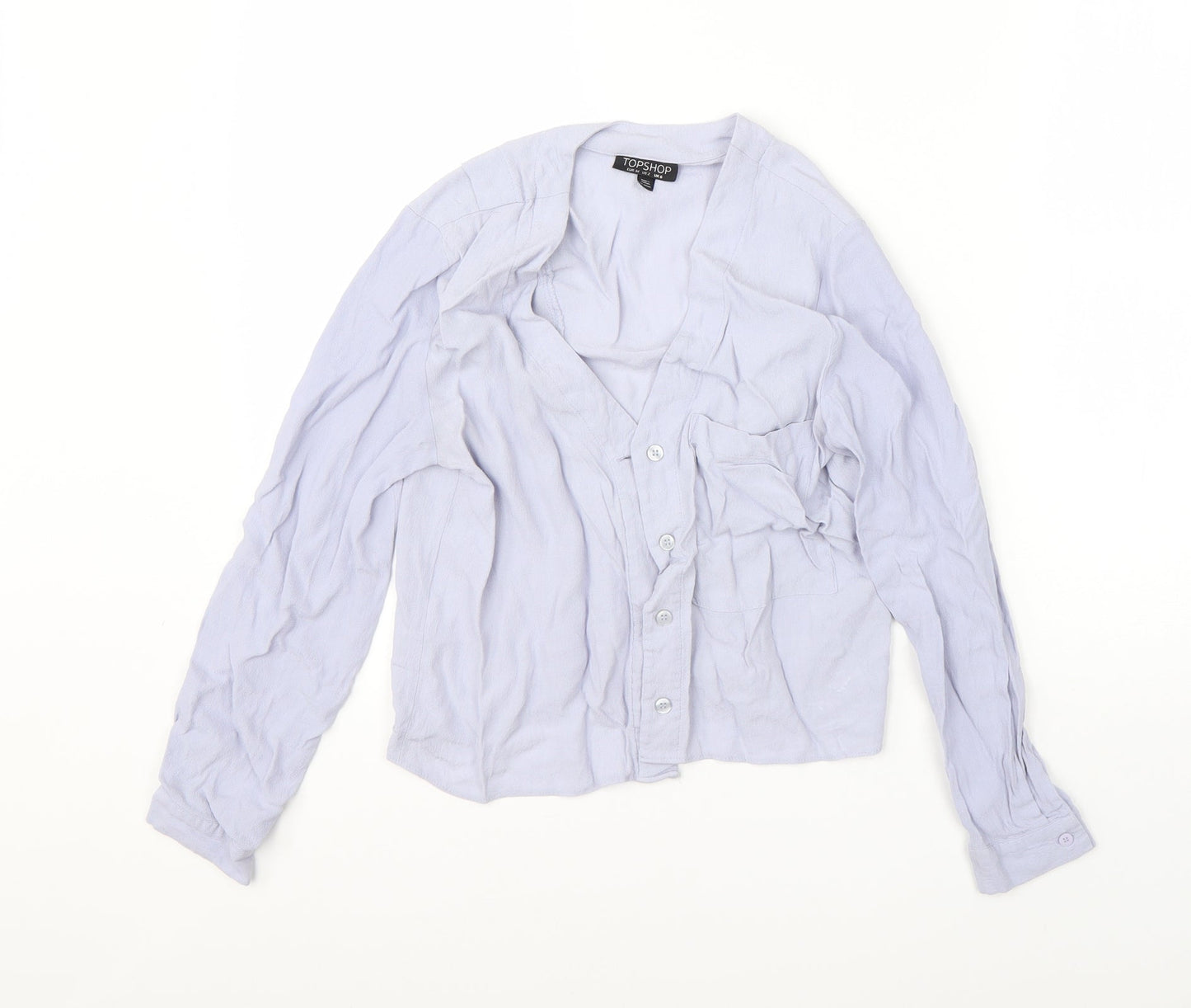 Topshop Womens Purple  Viscose Basic Button-Up Size 6 V-Neck