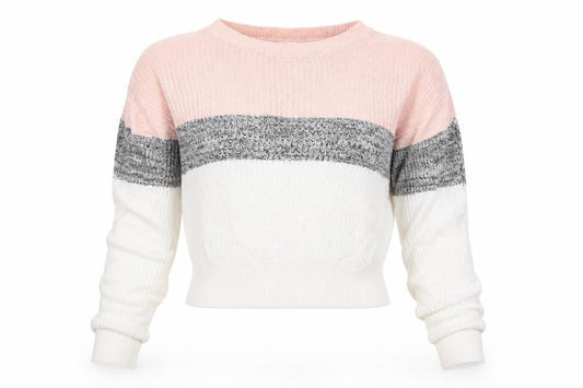 Front view of Garage women’s pink round neck nylon jumper, size M