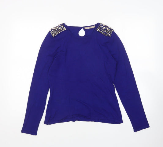 Darling  Womens Blue Round Neck  Viscose Pullover Jumper Size M