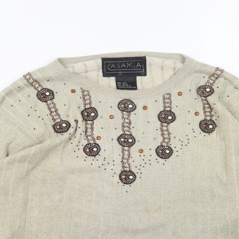 Womens UK Size One Size Casamia Gold Pullover Jumper