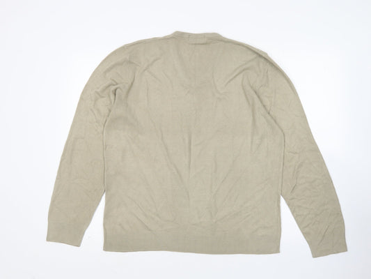M&S Mens Beige V-Neck  Acrylic Pullover Jumper Size L