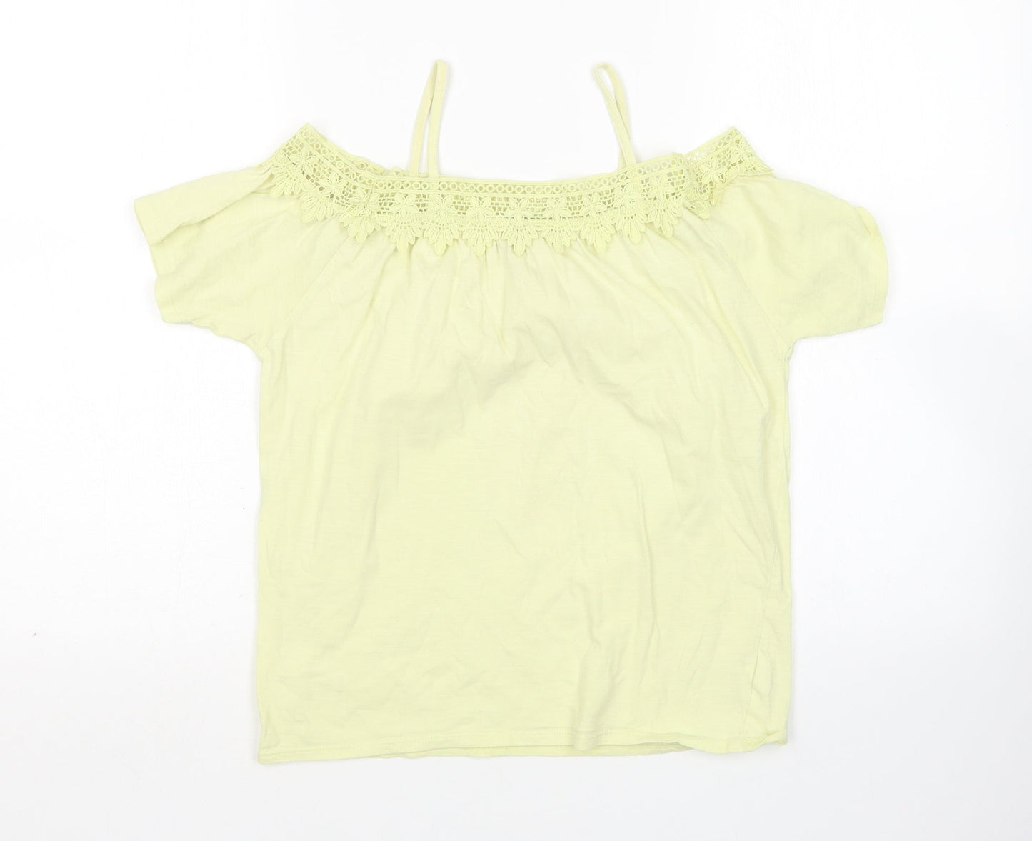 River Island Girls Yellow  Cotton Basic Blouse Size 9-10 Years Boat Neck