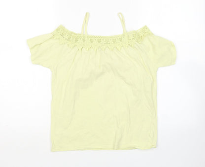 River Island Girls Yellow  Cotton Basic Blouse Size 9-10 Years Boat Neck