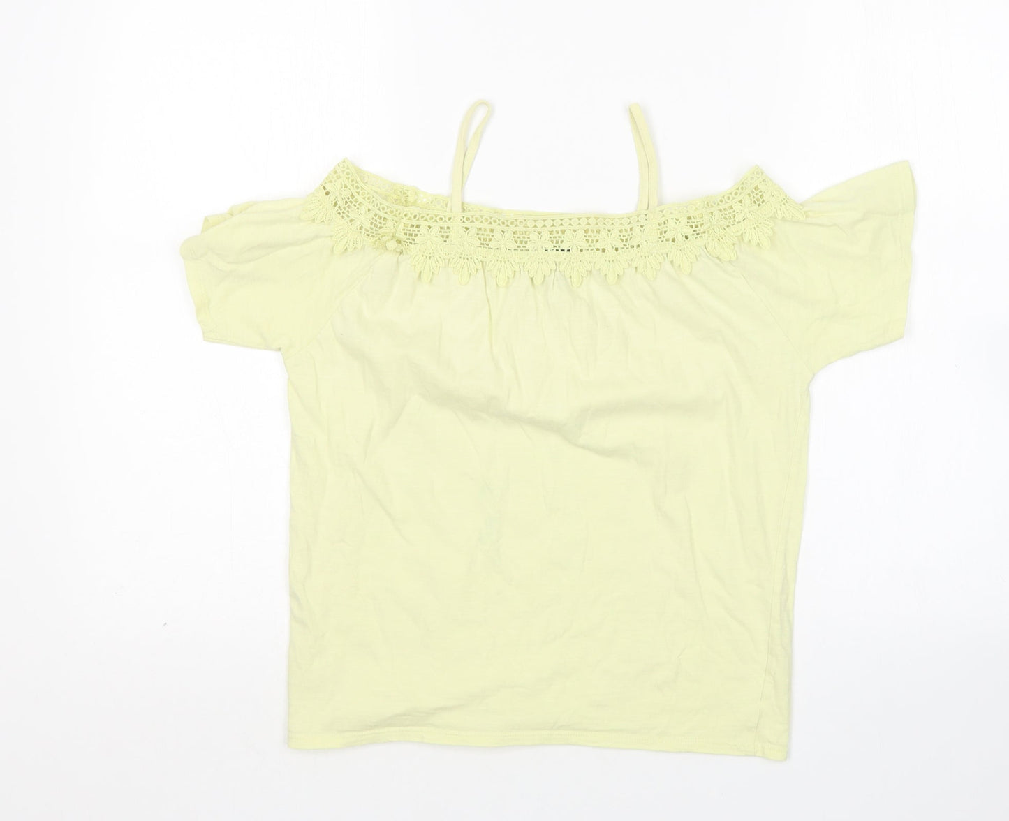 River Island Girls Yellow  Cotton Basic Blouse Size 9-10 Years Boat Neck