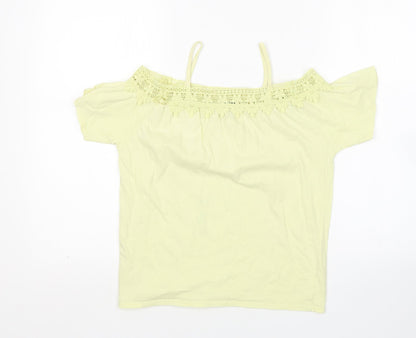 River Island Girls Yellow  Cotton Basic Blouse Size 9-10 Years Boat Neck