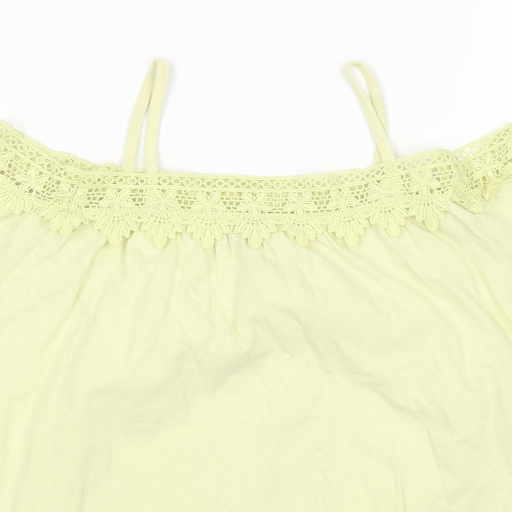 River Island Girls Yellow  Cotton Basic Blouse Size 9-10 Years Boat Neck