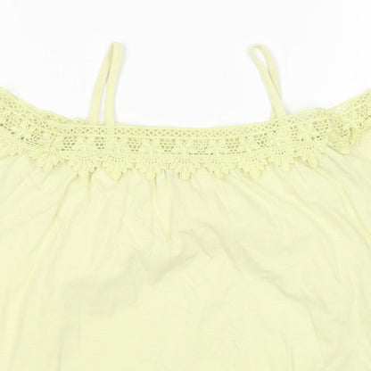 River Island Girls Yellow  Cotton Basic Blouse Size 9-10 Years Boat Neck
