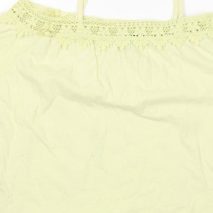 River Island Girls Yellow  Cotton Basic Blouse Size 9-10 Years Boat Neck