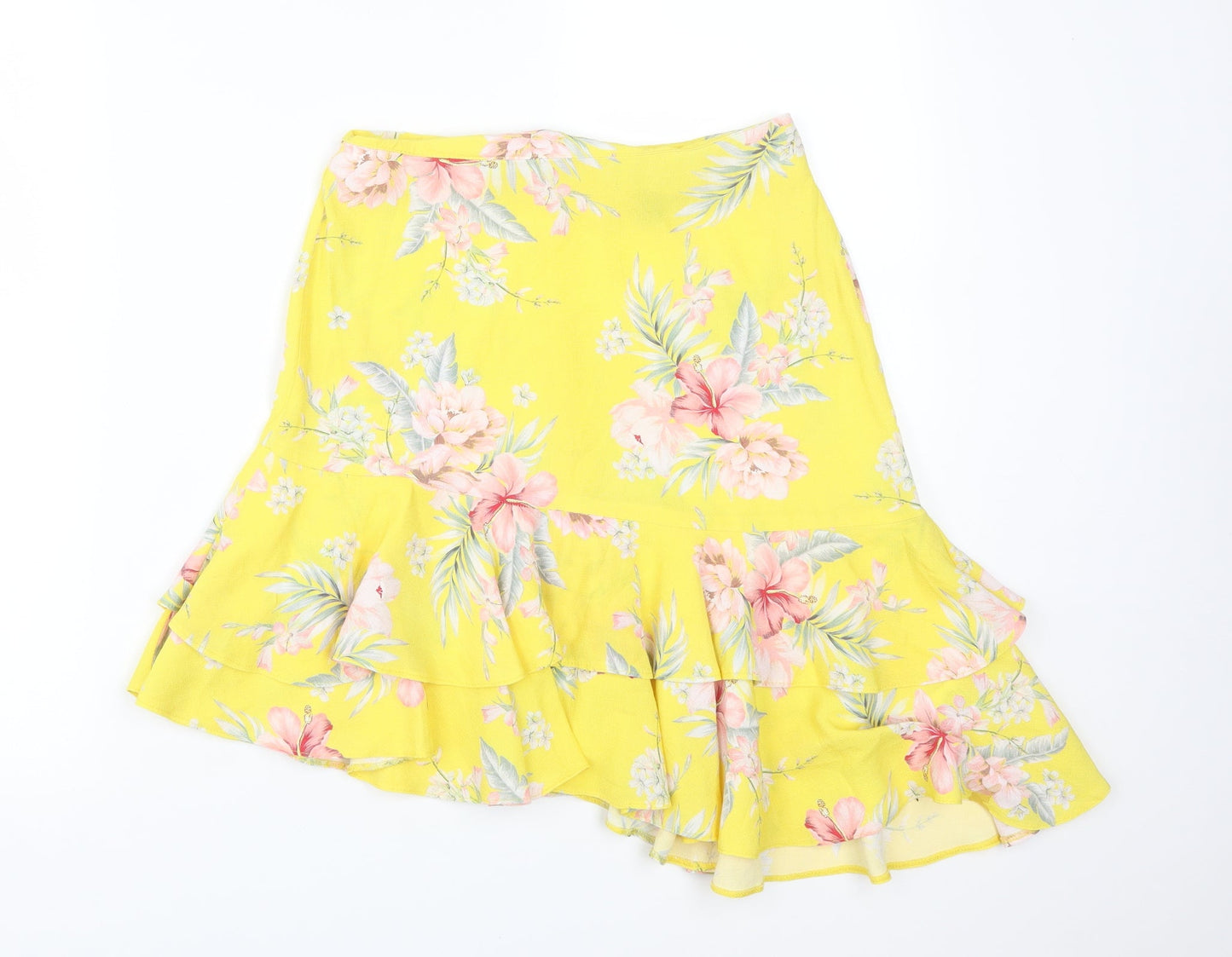 New Look Womens Yellow Floral Viscose Flare Skirt Size 6