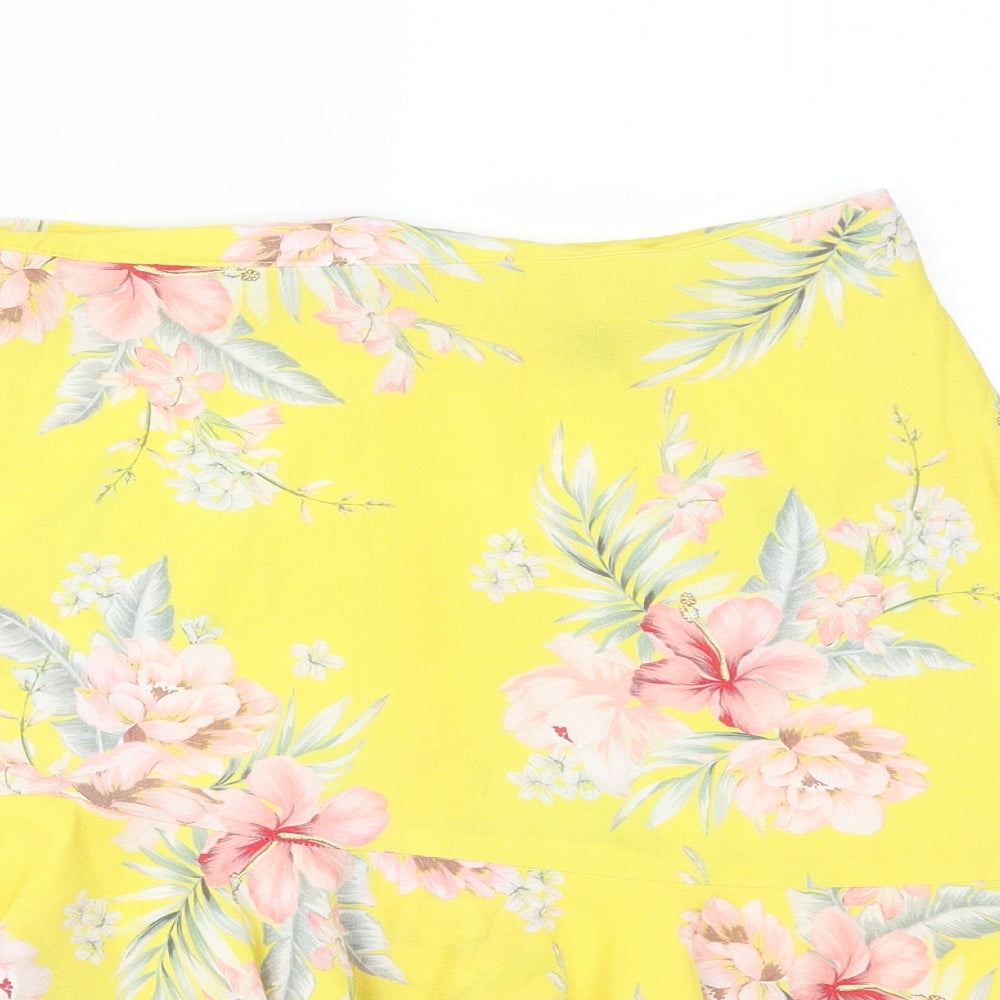 New Look Womens Yellow Floral Viscose Flare Skirt Size 6