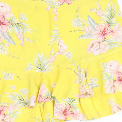 New Look Womens Yellow Floral Viscose Flare Skirt Size 6