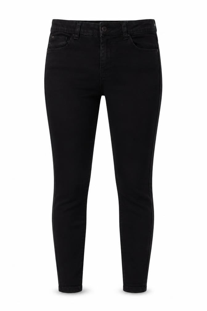Front view of DENIM CO women’s black cotton skinny jeans, size UK 10, 29-inch leg regular