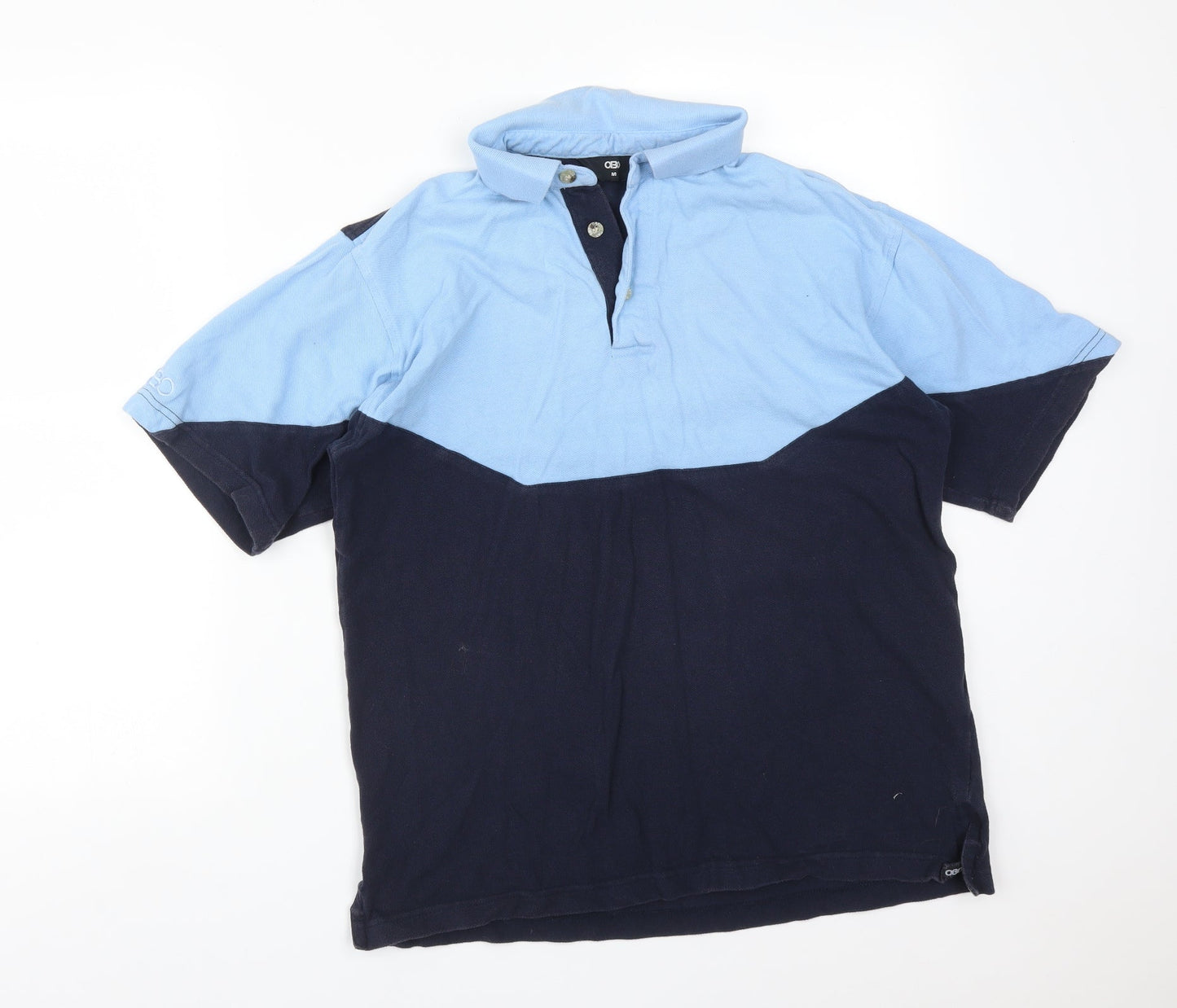 ONE BY ONE  Mens Blue Colourblock Cotton  Polo Size M Collared