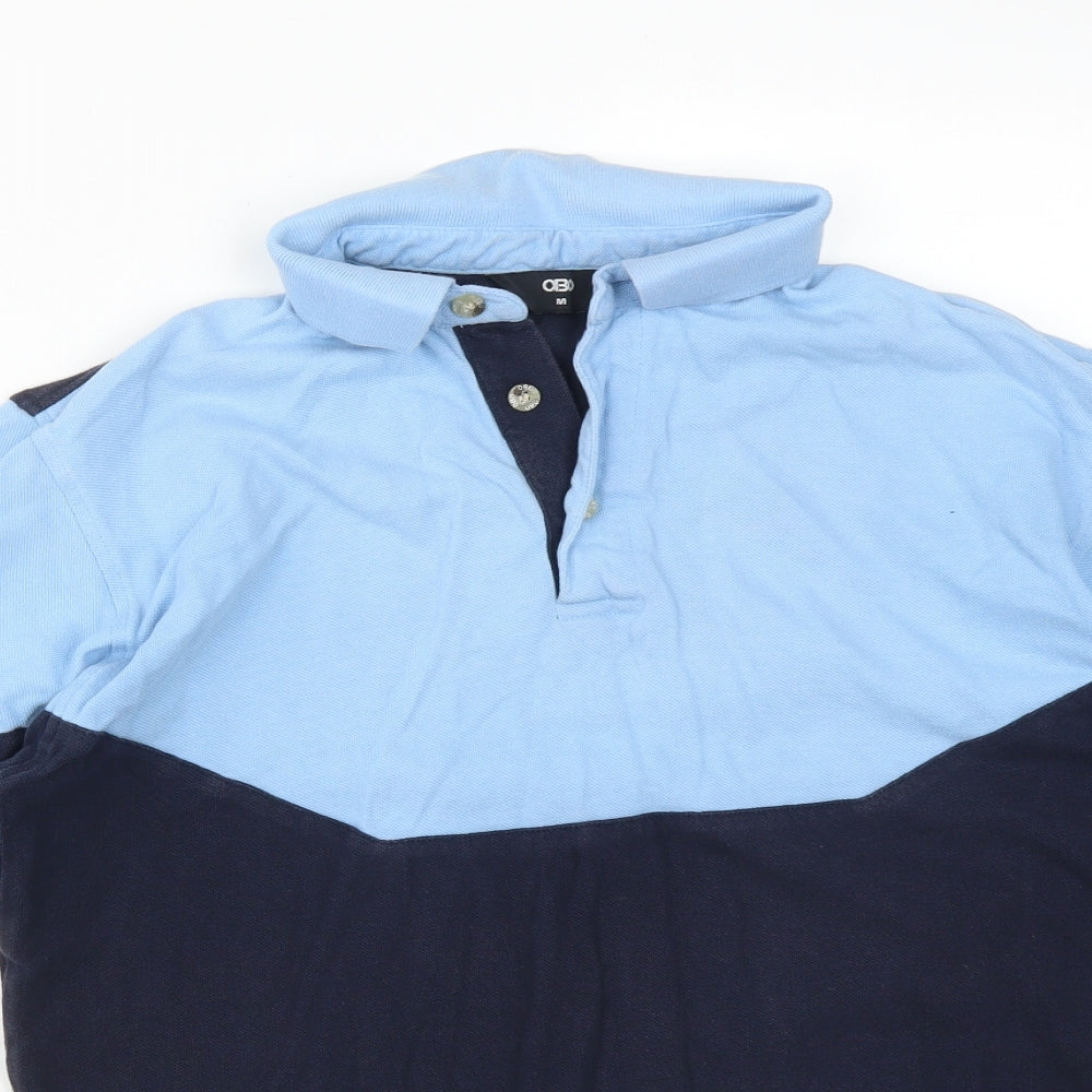 ONE BY ONE  Mens Blue Colourblock Cotton  Polo Size M Collared