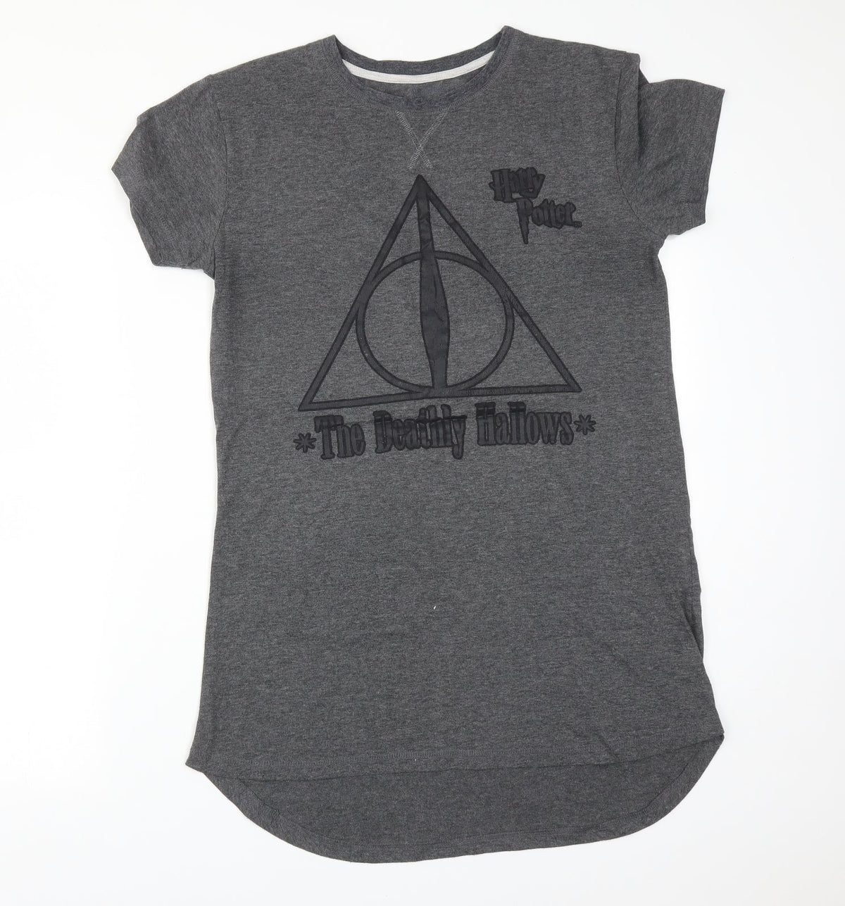 Additional front view of Primark women’s grey solid polyester pyjama top, size S, - the deathly hallows