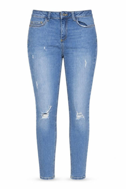 Front view of DENIM CO women’s blue cotton skinny jeans, size UK 8, 29-inch leg regular