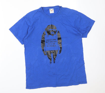 Fruit of the Loom Boys Blue  Cotton Basic T-Shirt Size 12-13 Years Crew Neck  - MONKEY. LAUGH NOW BUT ONE DAY WE'LL BE IN CHARGE