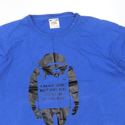 Fruit of the Loom Boys Blue  Cotton Basic T-Shirt Size 12-13 Years Crew Neck  - MONKEY. LAUGH NOW BUT ONE DAY WE'LL BE IN CHARGE