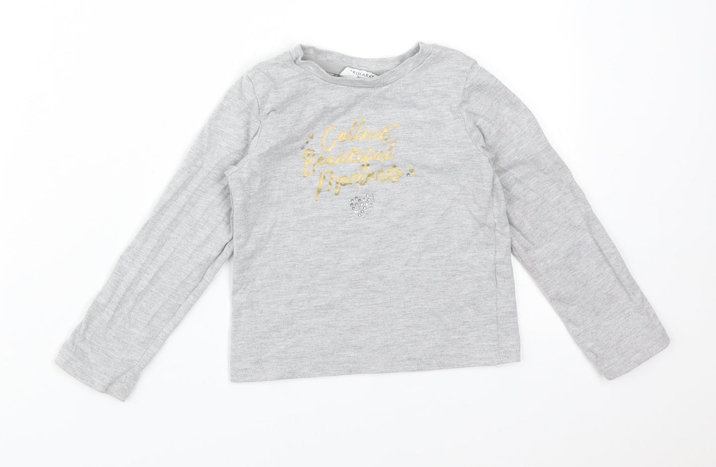 Primark Girls Grey  Cotton Basic T-Shirt Size 5-6 Years Round Neck  - COLLECT BEAUTIFUL MOMENTS
