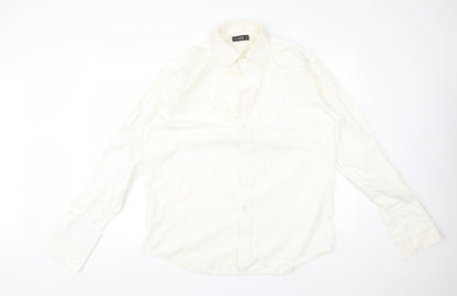 Mens UK Size 16 M*S Ivory  Button-Up Long Sleeve Casual Shirt