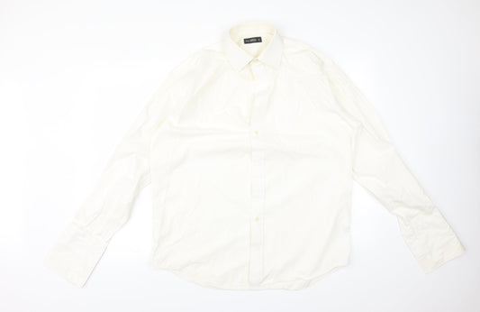Mens UK Size 16 M*S Ivory  Button-Up Long Sleeve Casual Shirt