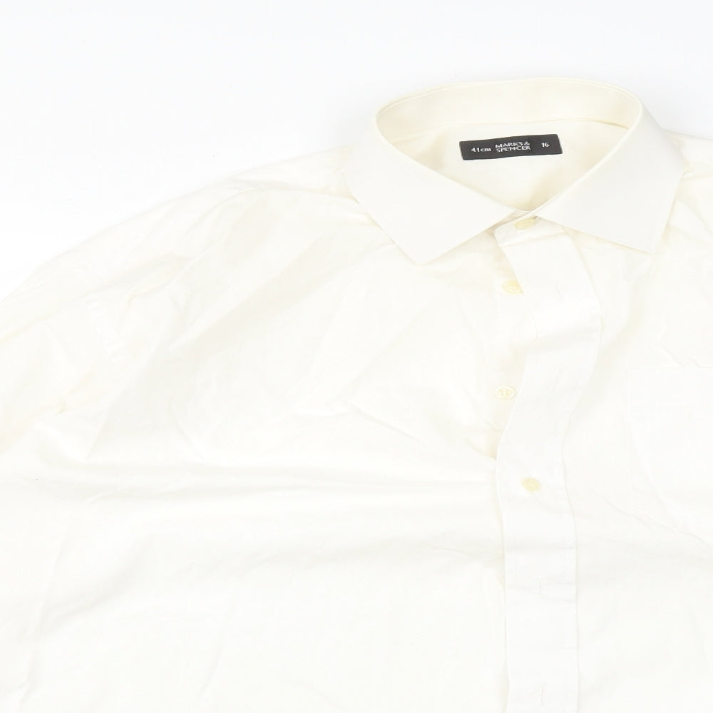 Mens UK Size 16 M*S Ivory  Button-Up Long Sleeve Casual Shirt