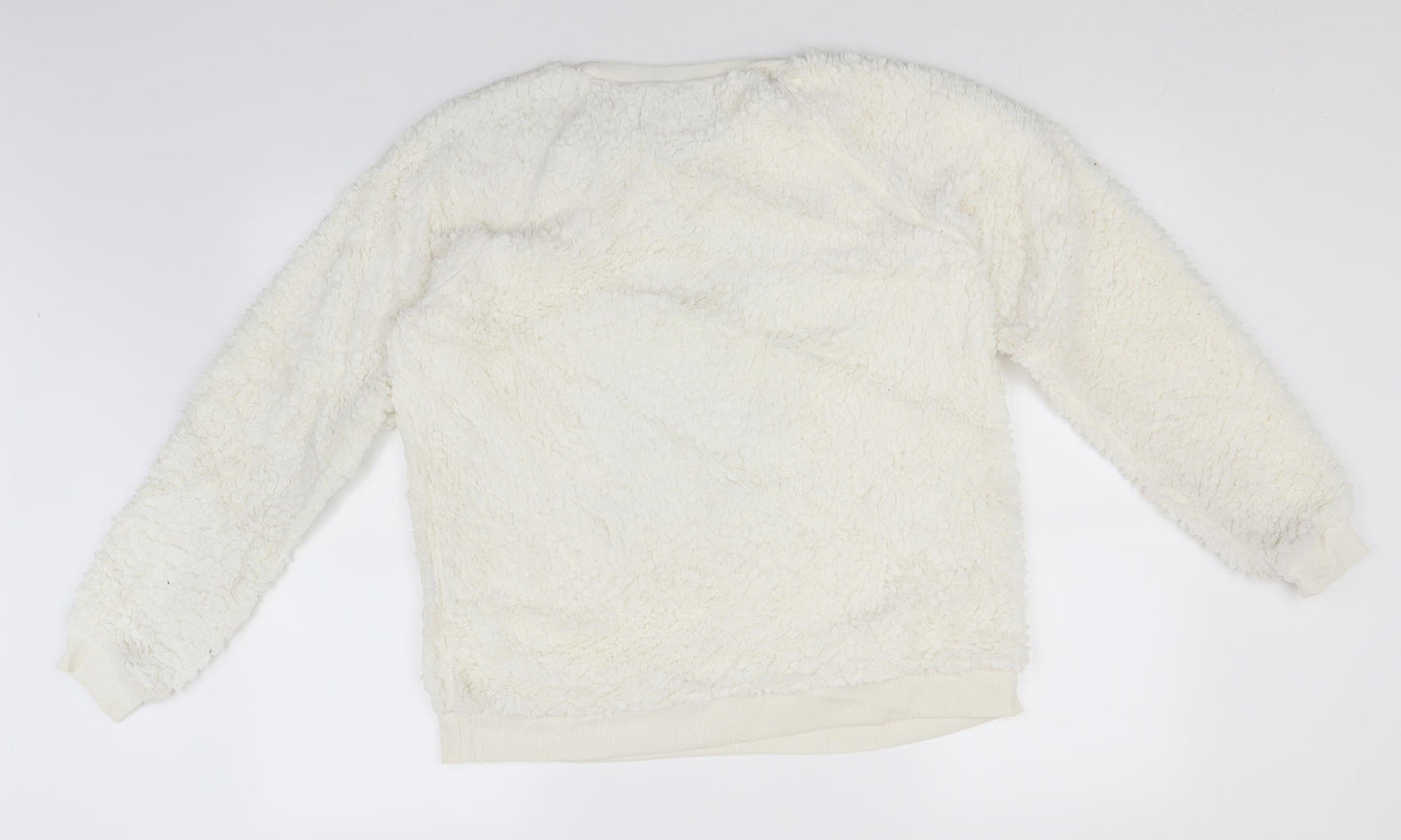 Preworn Mens White Round Neck  Cotton Pullover Jumper Size L   - Gangsta Wrapper, Christmas